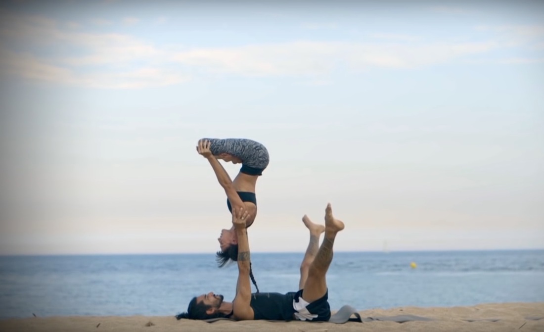 Photo By Moon Soul, Young Beautiful Couple Practicing Acro Yoga On The Sea  Beach Near Man And Woman Doing Everyday Practice Outdoor On Nature, Acro  Yoga Classes Near Me